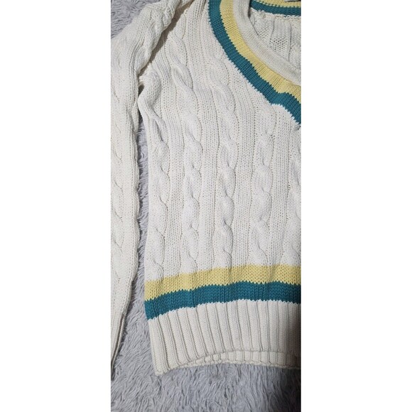 VTG Wimbledon Hartwell Cable Knit Pullover V Neck Sweater Mens Large Grandpacore - Picture 6 of 7